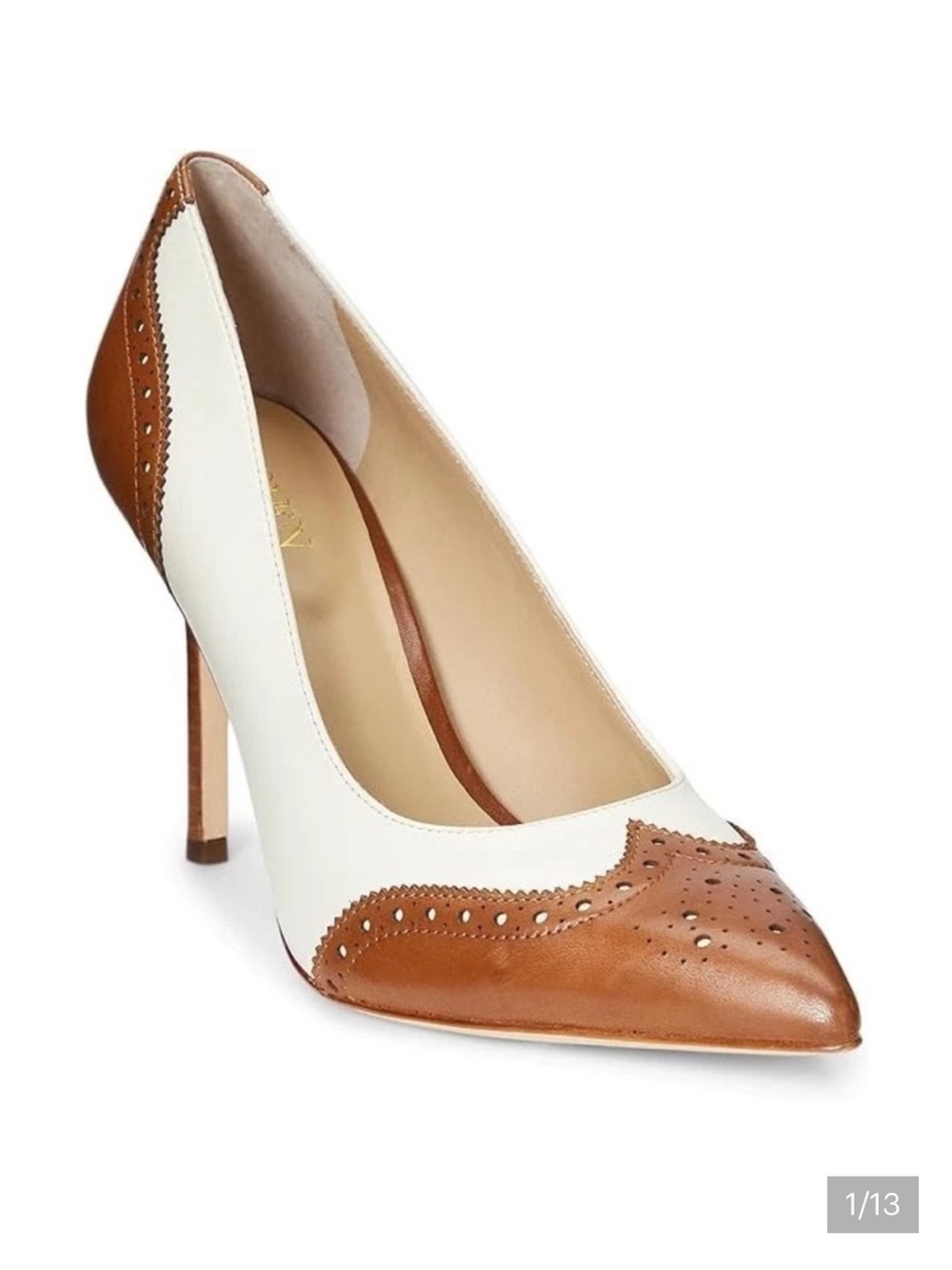 $225 Lauren Ralph Lauren Lynden Deep Saddle Tan Brown Leather Pump Heel 5.5